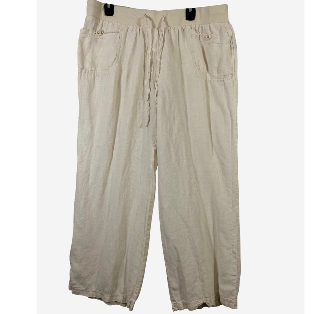Style Co Linen Blend Cropped Pants Women's XL Beige Drawstring‎ Waist Casual